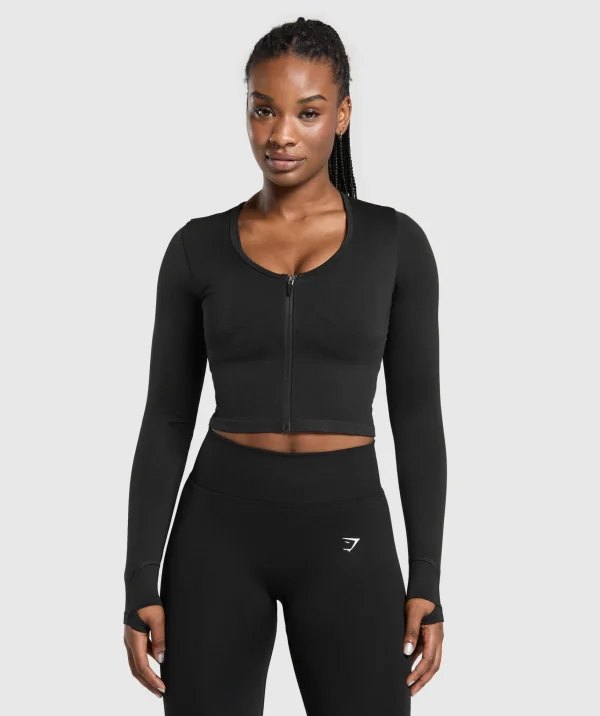 Sale Gymshark Lift Seamless Zip Up Jacket Black/BlackMarl