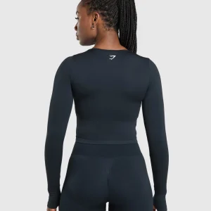 Hot Gymshark Lift Seamless Zip Up Jacket MidnightBlue/BlackMarl