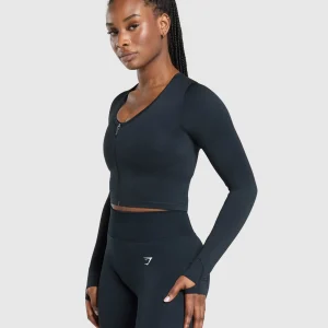 Hot Gymshark Lift Seamless Zip Up Jacket MidnightBlue/BlackMarl