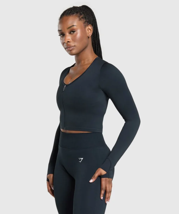 Hot Gymshark Lift Seamless Zip Up Jacket MidnightBlue/BlackMarl