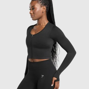 Sale Gymshark Lift Seamless Zip Up Jacket Black/BlackMarl