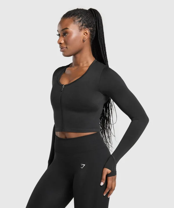 Sale Gymshark Lift Seamless Zip Up Jacket Black/BlackMarl