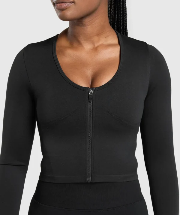 Sale Gymshark Lift Seamless Zip Up Jacket Black/BlackMarl