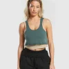 New Gymshark Lifting 2 In 1 Crop Tank SandBrown/SlateTeal