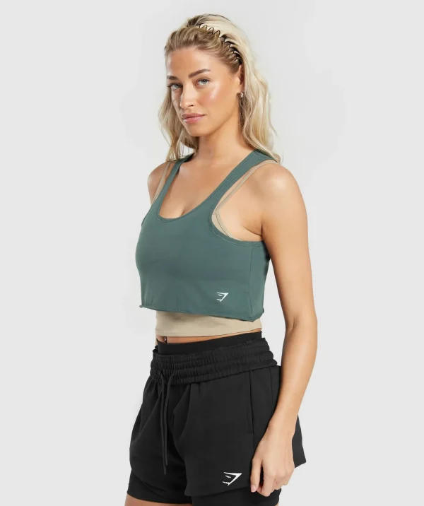 New Gymshark Lifting 2 In 1 Crop Tank SandBrown/SlateTeal