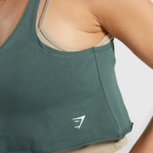 New Gymshark Lifting 2 In 1 Crop Tank SandBrown/SlateTeal