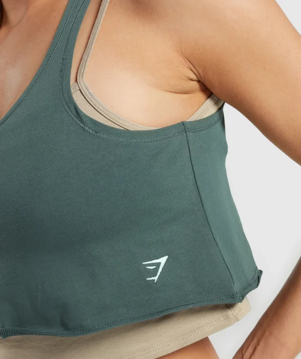 New Gymshark Lifting 2 In 1 Crop Tank SandBrown/SlateTeal