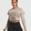 Hot Gymshark Lifting 2 In 1 Long Sleeve Crop Top StonePink