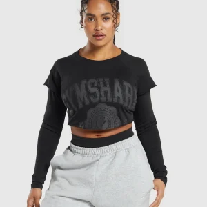 Best Gymshark Lifting 2 In 1 Long Sleeve Crop Top Black