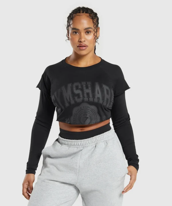 Best Gymshark Lifting 2 In 1 Long Sleeve Crop Top Black