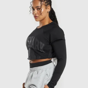 Best Gymshark Lifting 2 In 1 Long Sleeve Crop Top Black