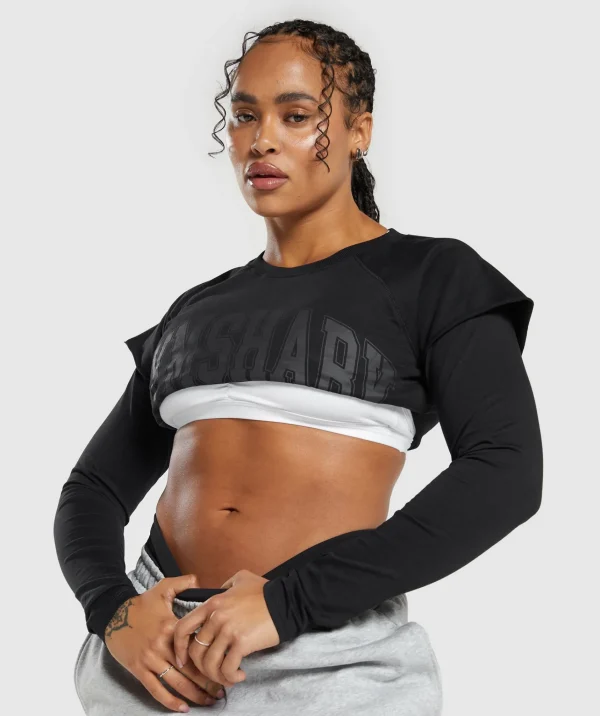 Best Gymshark Lifting 2 In 1 Long Sleeve Crop Top Black