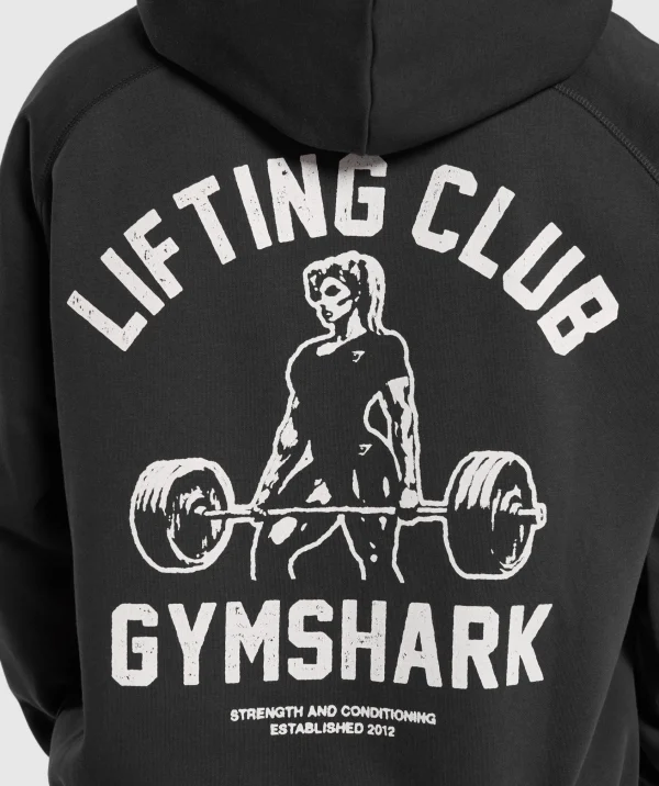 Sale Gymshark Lifting Club Graphic Brushed Hoodie Black