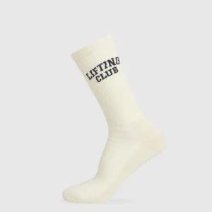 Online Gymshark Lifting Club Graphic Crew Sock Single EcruWhite