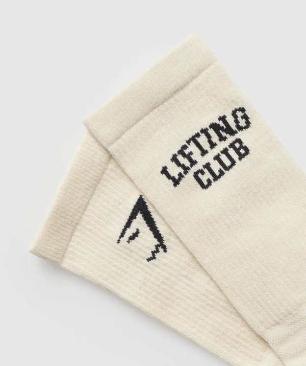 Online Gymshark Lifting Club Graphic Crew Sock Single EcruWhite