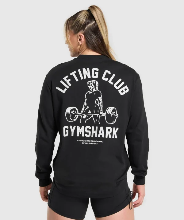 Fashion Gymshark Lifting Club Graphic Long Sleeve Top Black