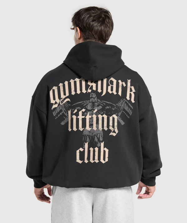 Hot Gymshark Lifting Club Hoodie Black/PebbleGrey