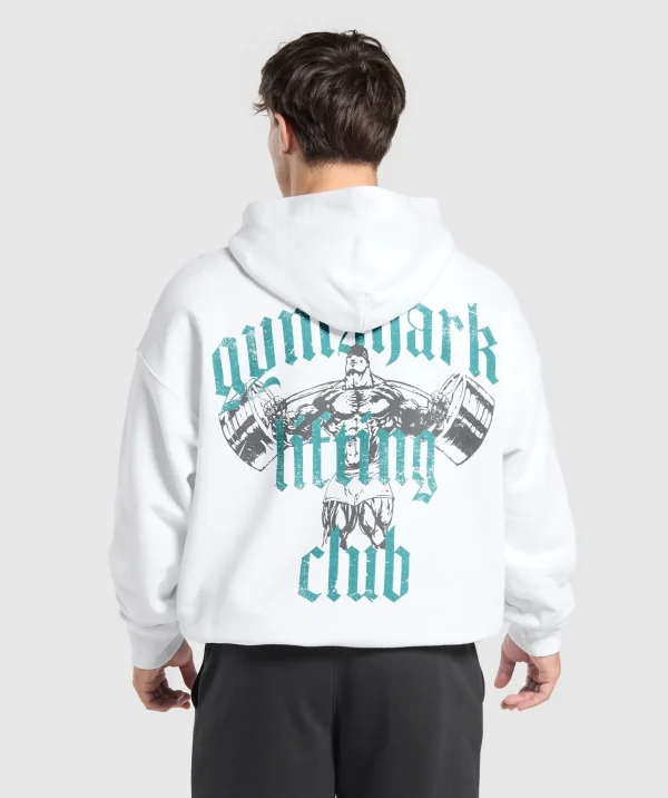 Sale Gymshark Lifting Club Hoodie White/ArtificialTeal