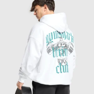 Sale Gymshark Lifting Club Hoodie White/ArtificialTeal