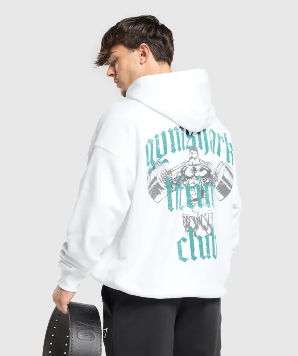 Sale Gymshark Lifting Club Hoodie White/ArtificialTeal