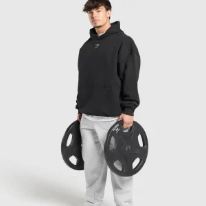 Hot Gymshark Lifting Club Hoodie Black/PebbleGrey