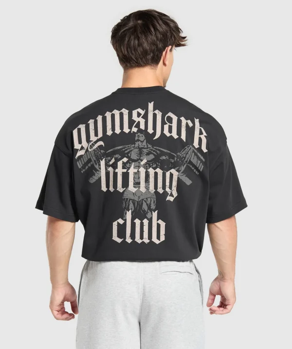 Hot Gymshark Lifting Club T-Shirt Black/LightGrey