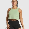 Fashion Gymshark Lifting Essential Cotton Crop Tank FadedGreen