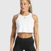 Discount Gymshark Lifting Essential Cotton Crop Tank White