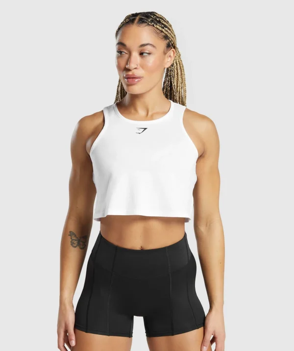 Discount Gymshark Lifting Essential Cotton Crop Tank White