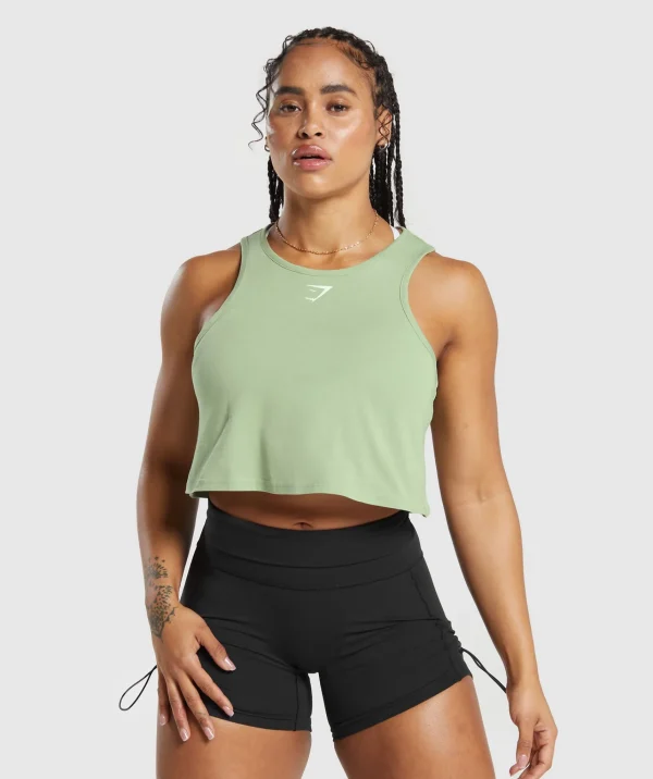 Fashion Gymshark Lifting Essential Cotton Crop Tank FadedGreen