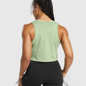 Fashion Gymshark Lifting Essential Cotton Crop Tank FadedGreen