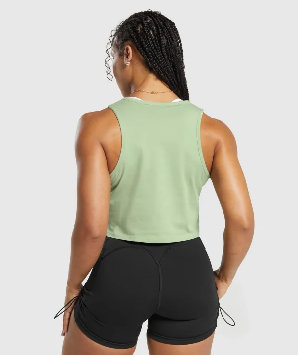 Fashion Gymshark Lifting Essential Cotton Crop Tank FadedGreen