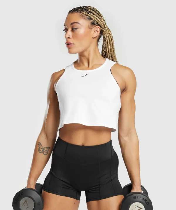 Discount Gymshark Lifting Essential Cotton Crop Tank White