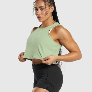 Fashion Gymshark Lifting Essential Cotton Crop Tank FadedGreen