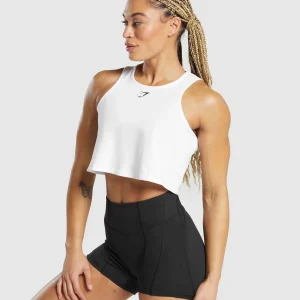 Discount Gymshark Lifting Essential Cotton Crop Tank White