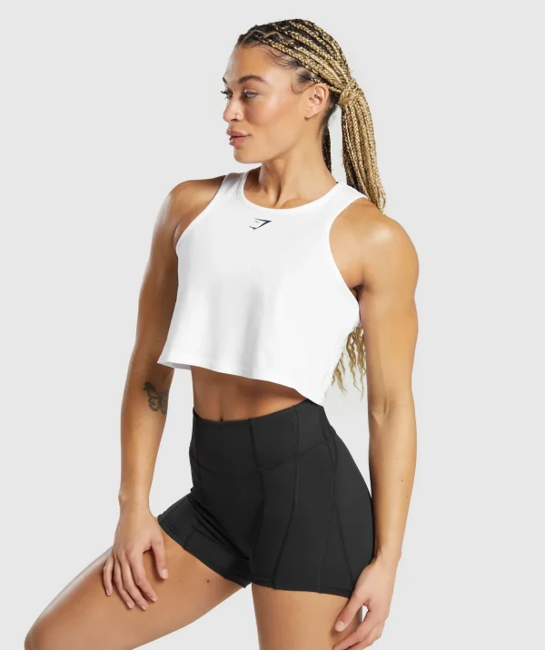 Discount Gymshark Lifting Essential Cotton Crop Tank White