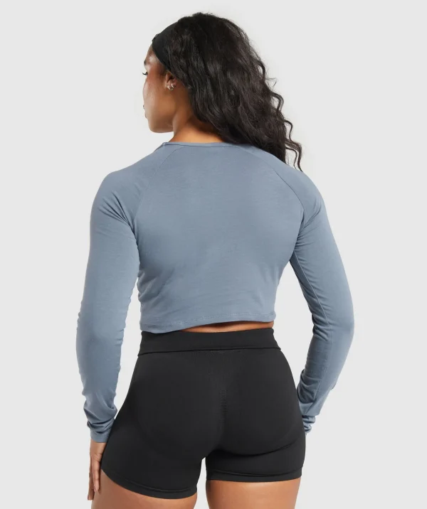 Clearance Gymshark Lifting Essential Long Sleeve Crop Top IronBlue