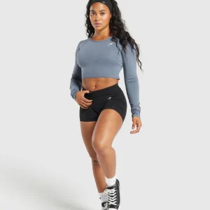 Clearance Gymshark Lifting Essential Long Sleeve Crop Top IronBlue