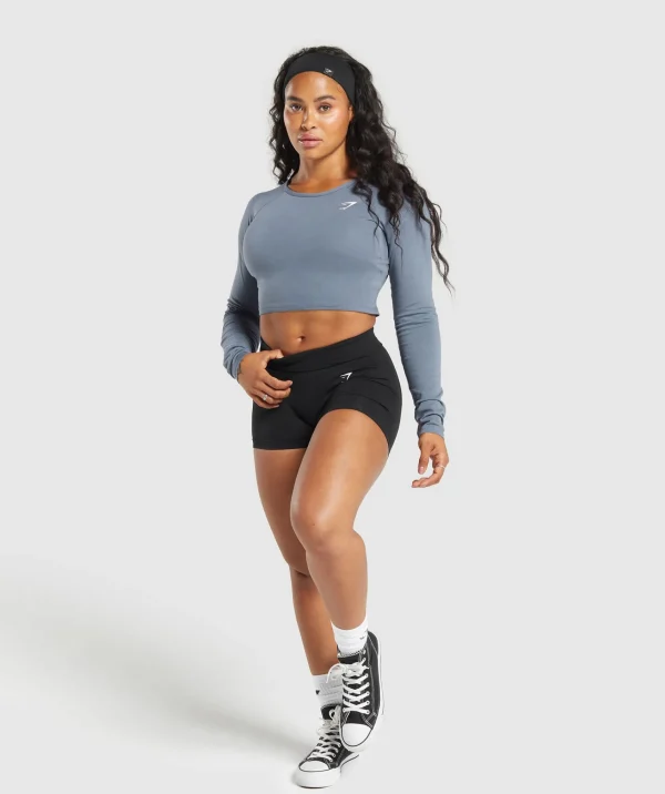 Clearance Gymshark Lifting Essential Long Sleeve Crop Top IronBlue