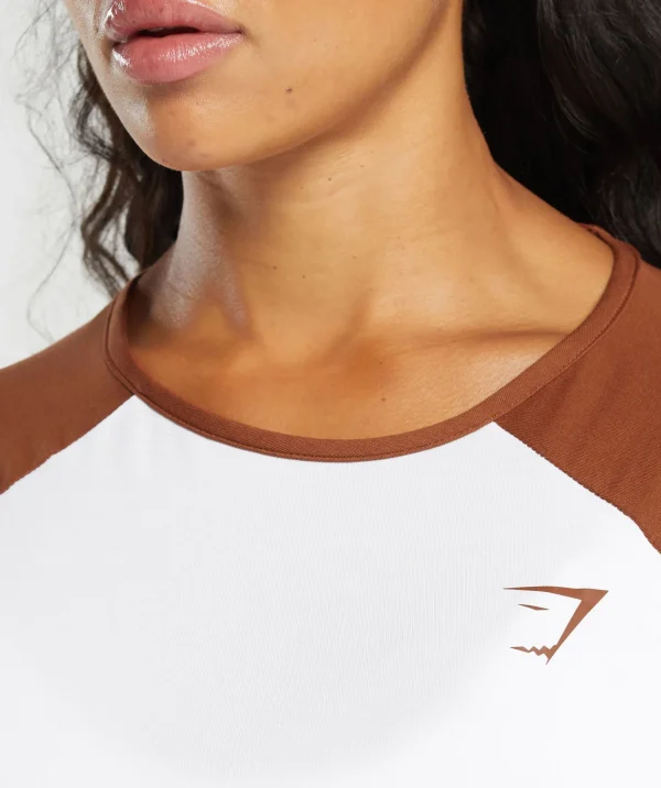 Clearance Gymshark Lifting Essential Long Sleeve Crop Top White/CopperBrown