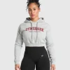 Hot Gymshark Lifting Essentials Graphic Cropped Hoodie LightGreyCoreMarl