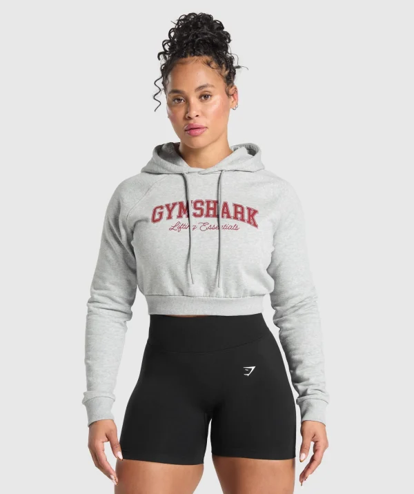 Hot Gymshark Lifting Essentials Graphic Cropped Hoodie LightGreyCoreMarl