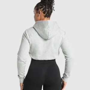 Hot Gymshark Lifting Essentials Graphic Cropped Hoodie LightGreyCoreMarl