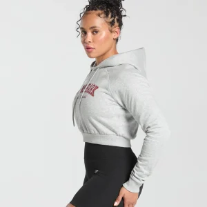 Hot Gymshark Lifting Essentials Graphic Cropped Hoodie LightGreyCoreMarl