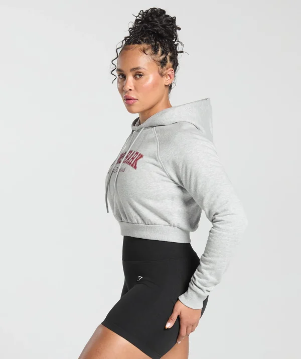 Hot Gymshark Lifting Essentials Graphic Cropped Hoodie LightGreyCoreMarl