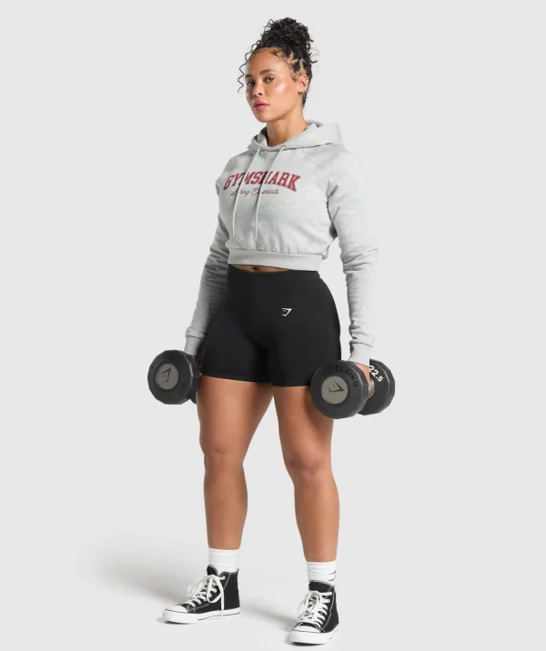 Hot Gymshark Lifting Essentials Graphic Cropped Hoodie LightGreyCoreMarl