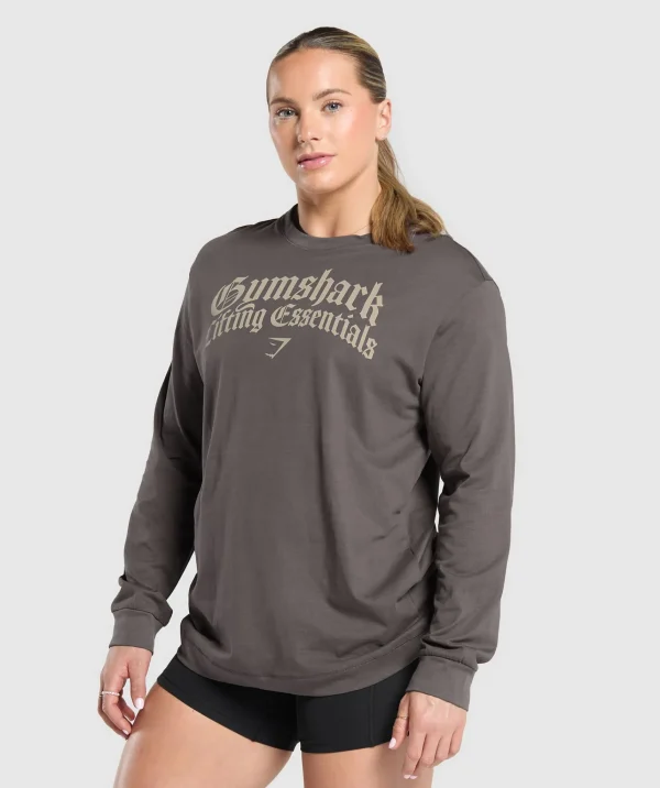 Online Gymshark Lifting Essentials Long Sleeve Top GreyedPurple