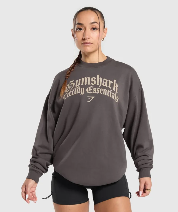 Hot Gymshark Lifting Essentials Oversized Sweatshirt GreyedPurple