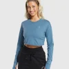 Clearance Gymshark Lifting Long Sleeve Crop Top FadedBlue