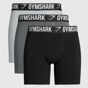 Discount Gymshark Long Boxer Brief 3PK Black/PitchGrey/LightGrey